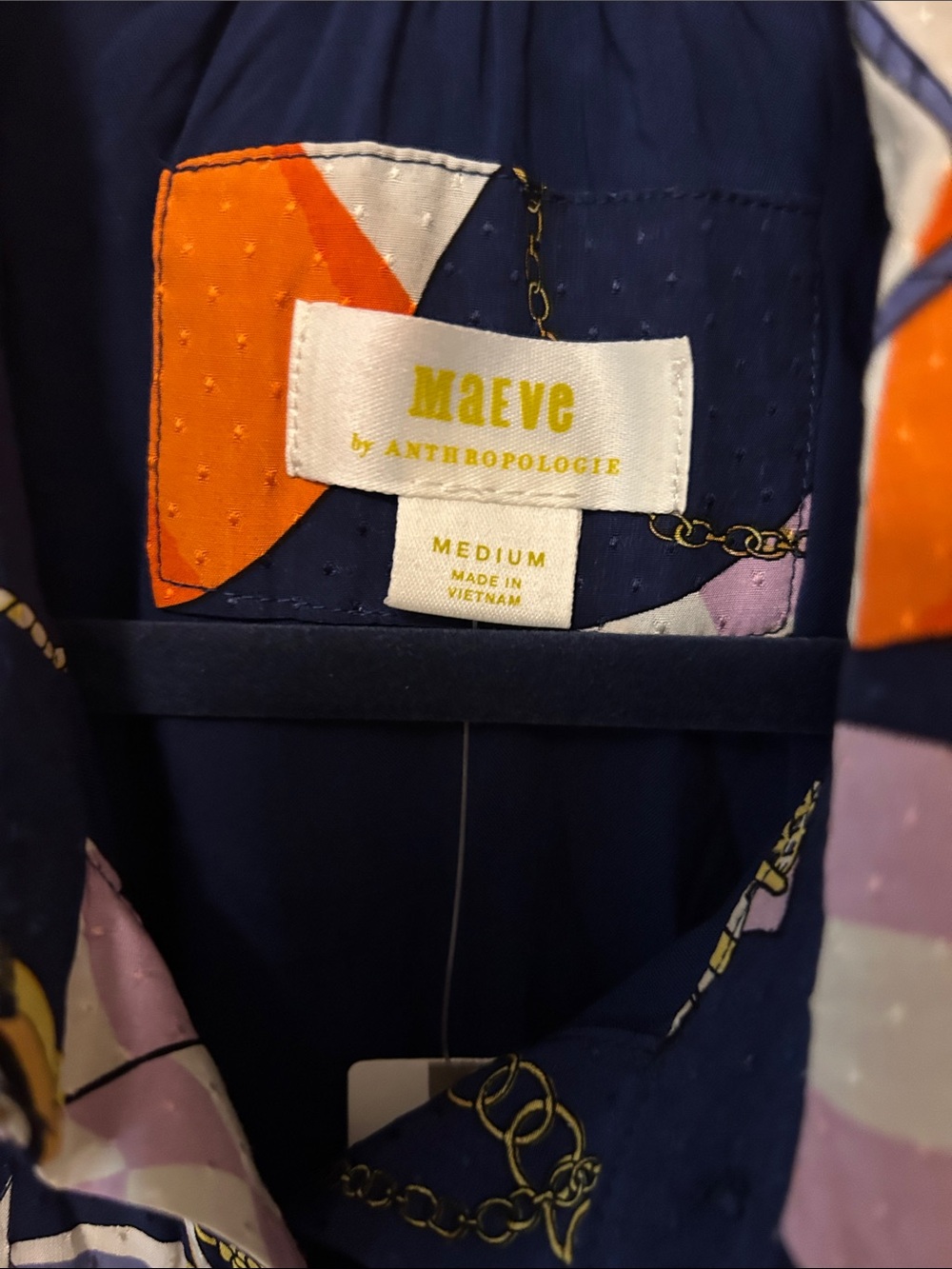 Anthropologie Maeve Navy Shirt Dress with Orange, Purple & Cream Nautical Print - Picture 2 of 16
